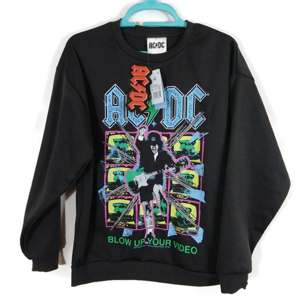 AC/DC Women's Blow Up Your Video Rock Graphic Print Sweatshirt Dark Gray Size XS